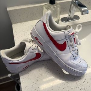 White Air Force Ones with Red painted accents
